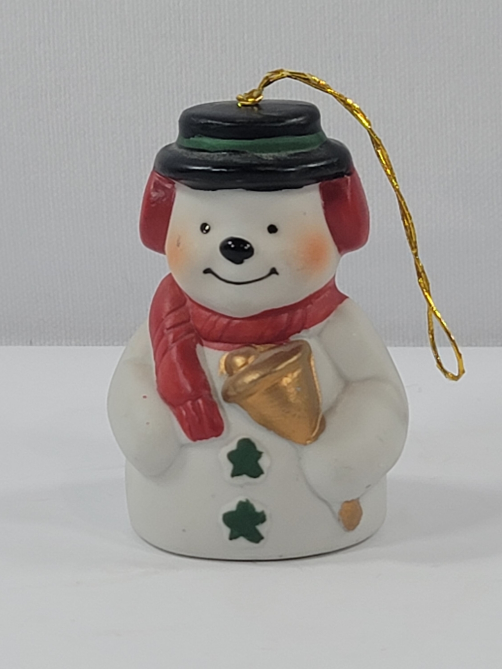 GIFTCO Snowman Bell Ringer Hand Painted Fine Porcelain Bell 1985 Christmas